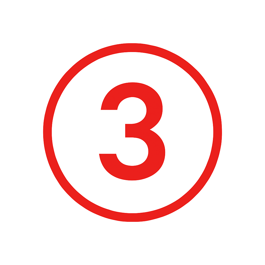 Un cercle rouge avec le numéro 3 en son centre, sur fond blanc.