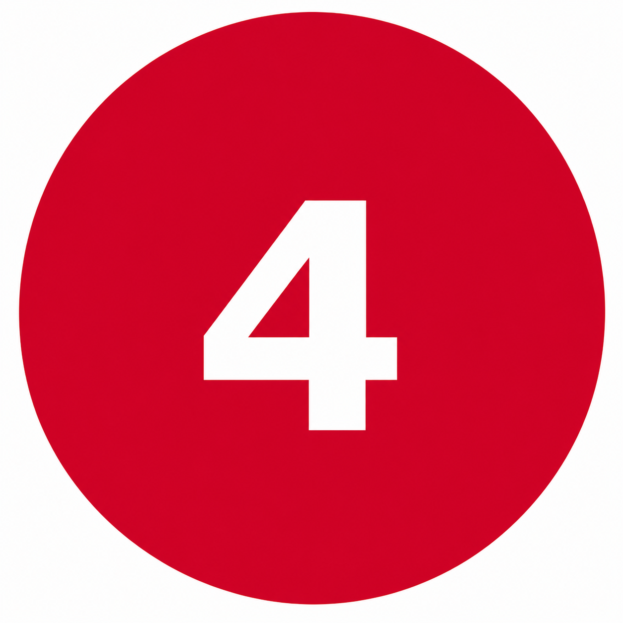 Un panneau rouge avec le numéro blanc 4 au centre.