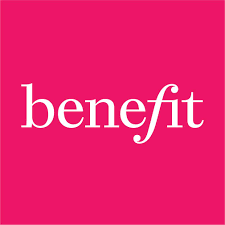 Benefit logo with white text on a pink background.