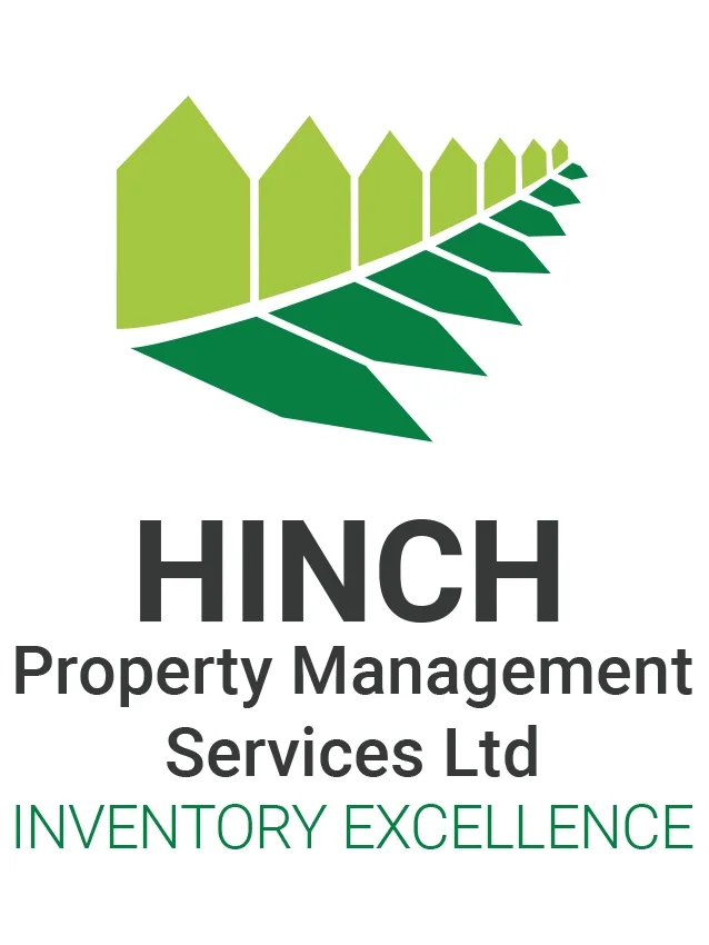 Logo for HINCH Property Management Services Ltd featuring a stylized green and dark green geometric leaf with text.