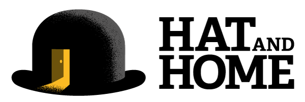 Logo of Hat and Home featuring a black silhouette of a person reading a book in front of a window with sunlight coming through.