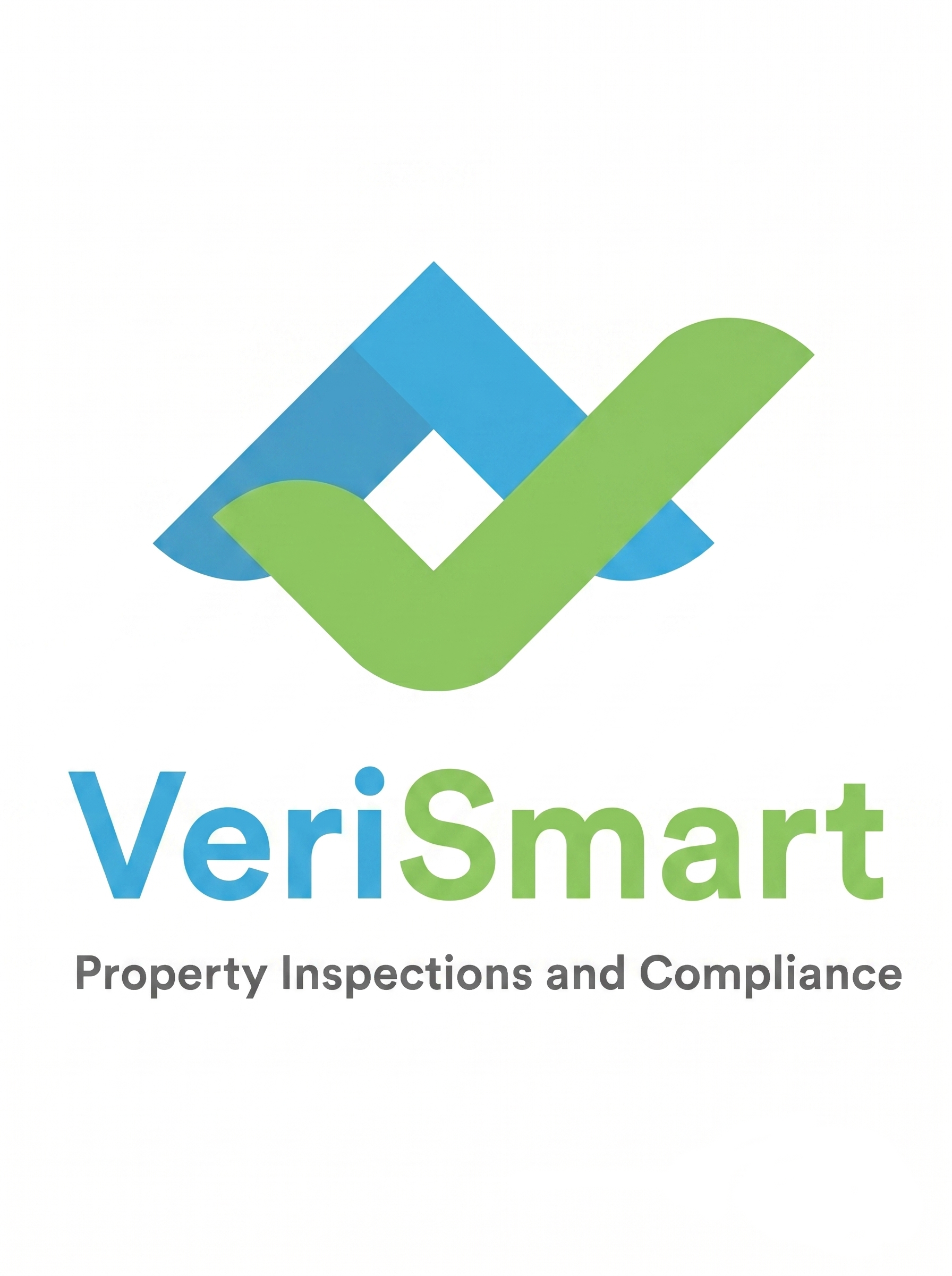 Logo of VeriSmart with stylized check mark above the company name, in blue and green colors, with the tagline "Property Inspections and Compliance" beneath.