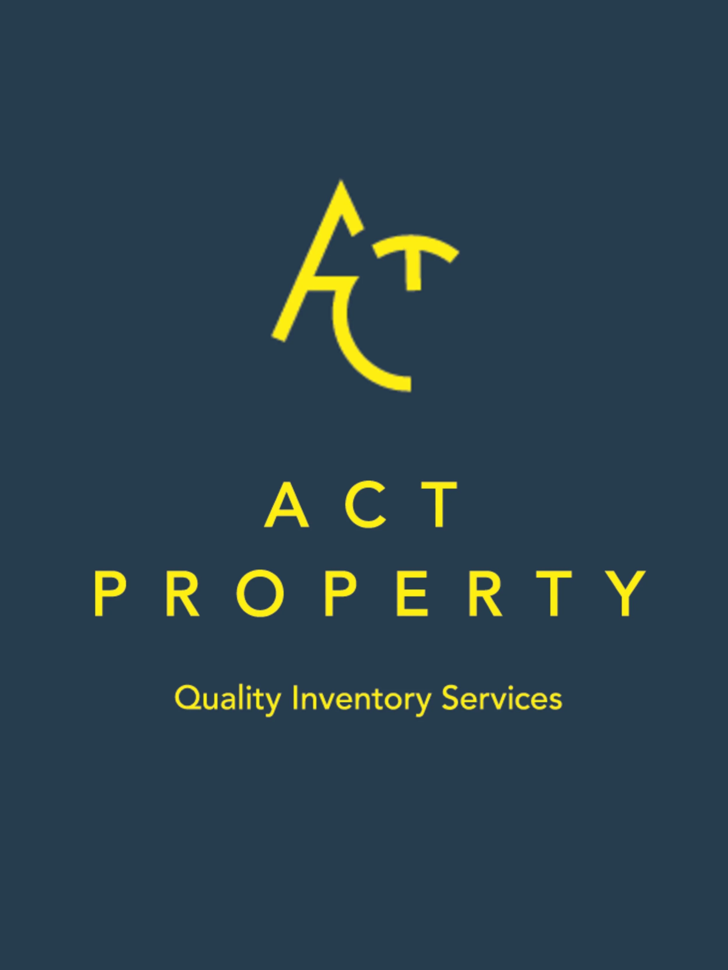 Logo for ACT Property featuring a stylized yellow mountain with the letters ACT integrated into the design, and text below that reads "Quality Inventory Services" on a dark background.