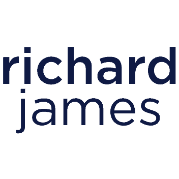Dark blue background with the name 'Richard James' in large, darker blue text.