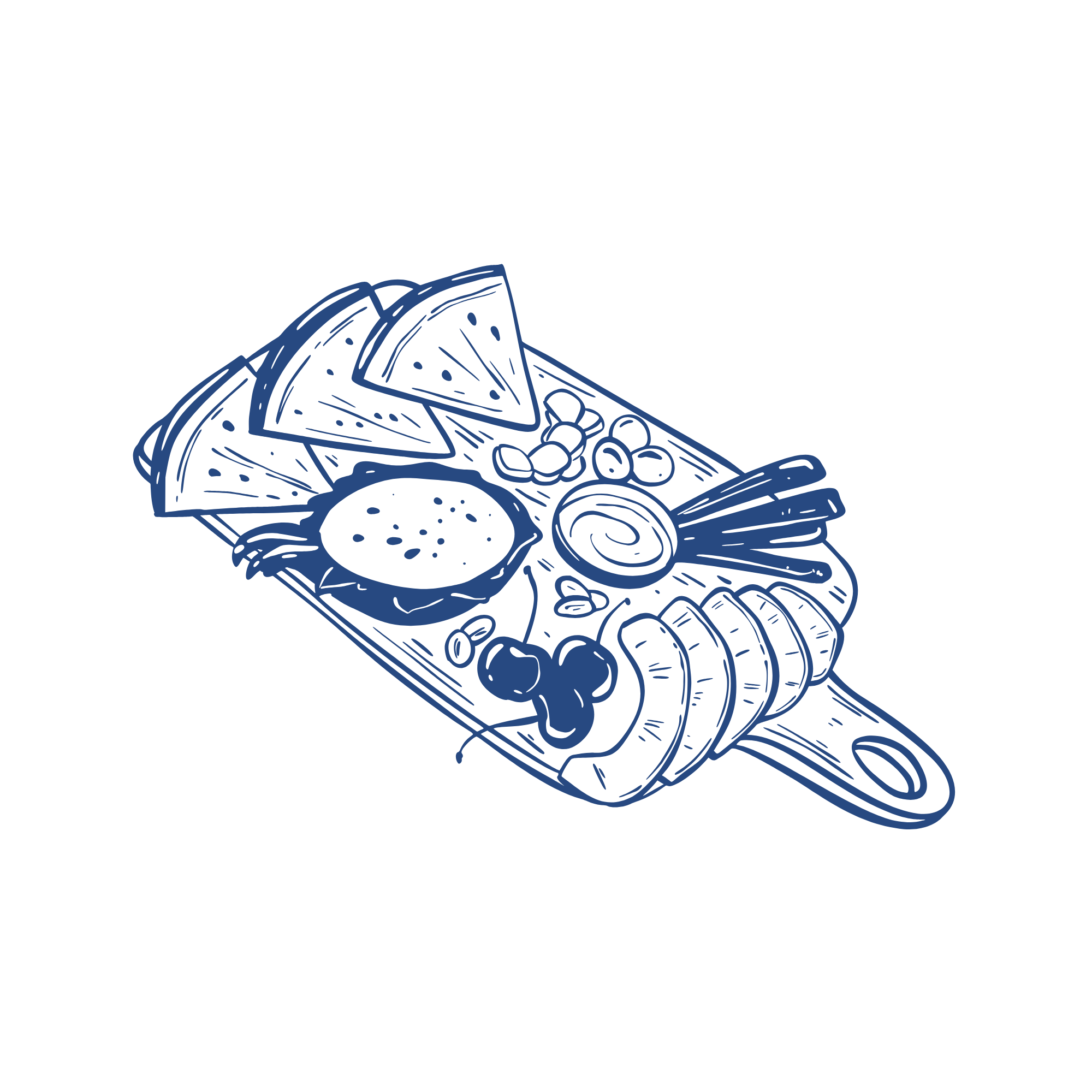 Drawing of a pizza with various toppings on a black background