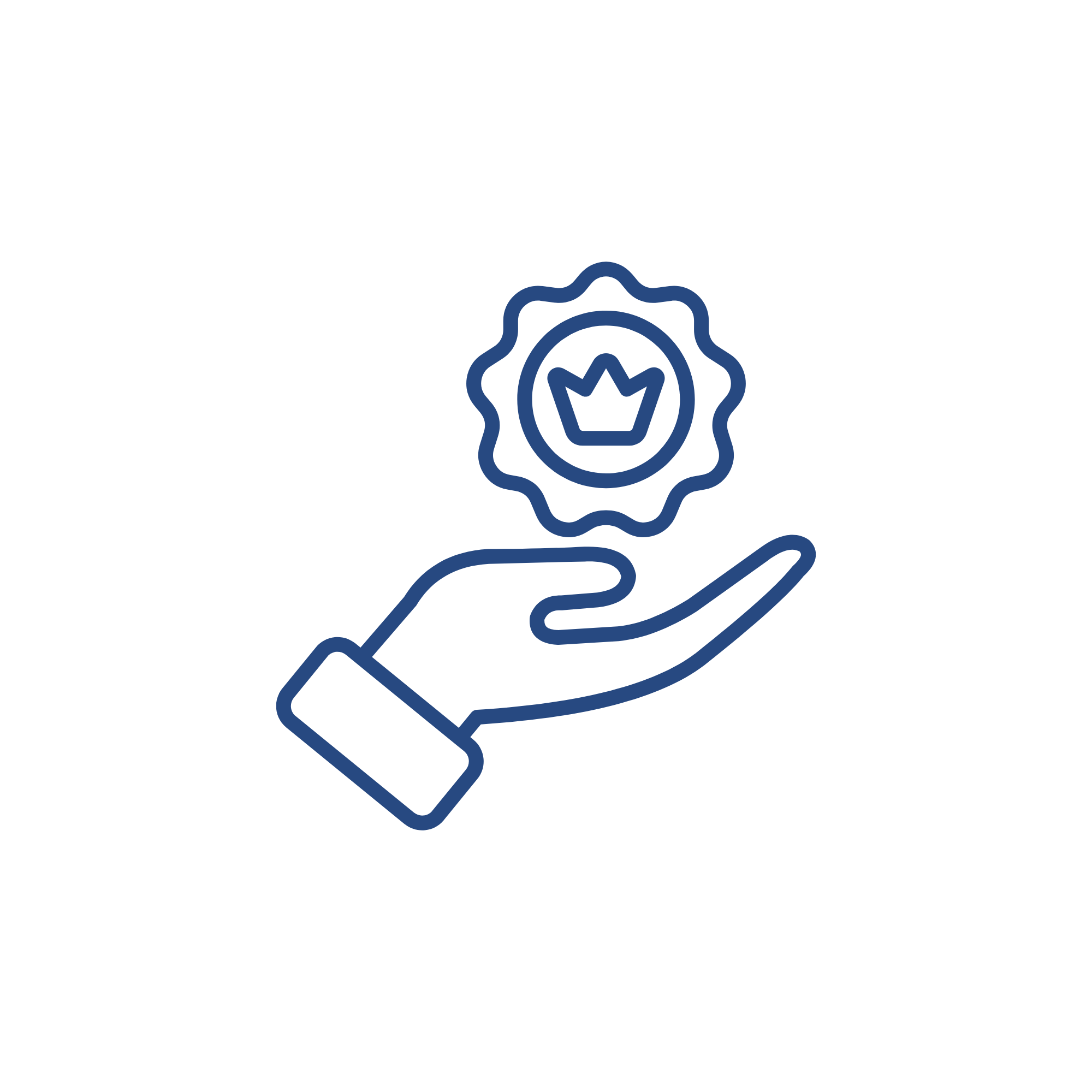 Neon outline of a hand holding a medal with a crown symbol at the center.