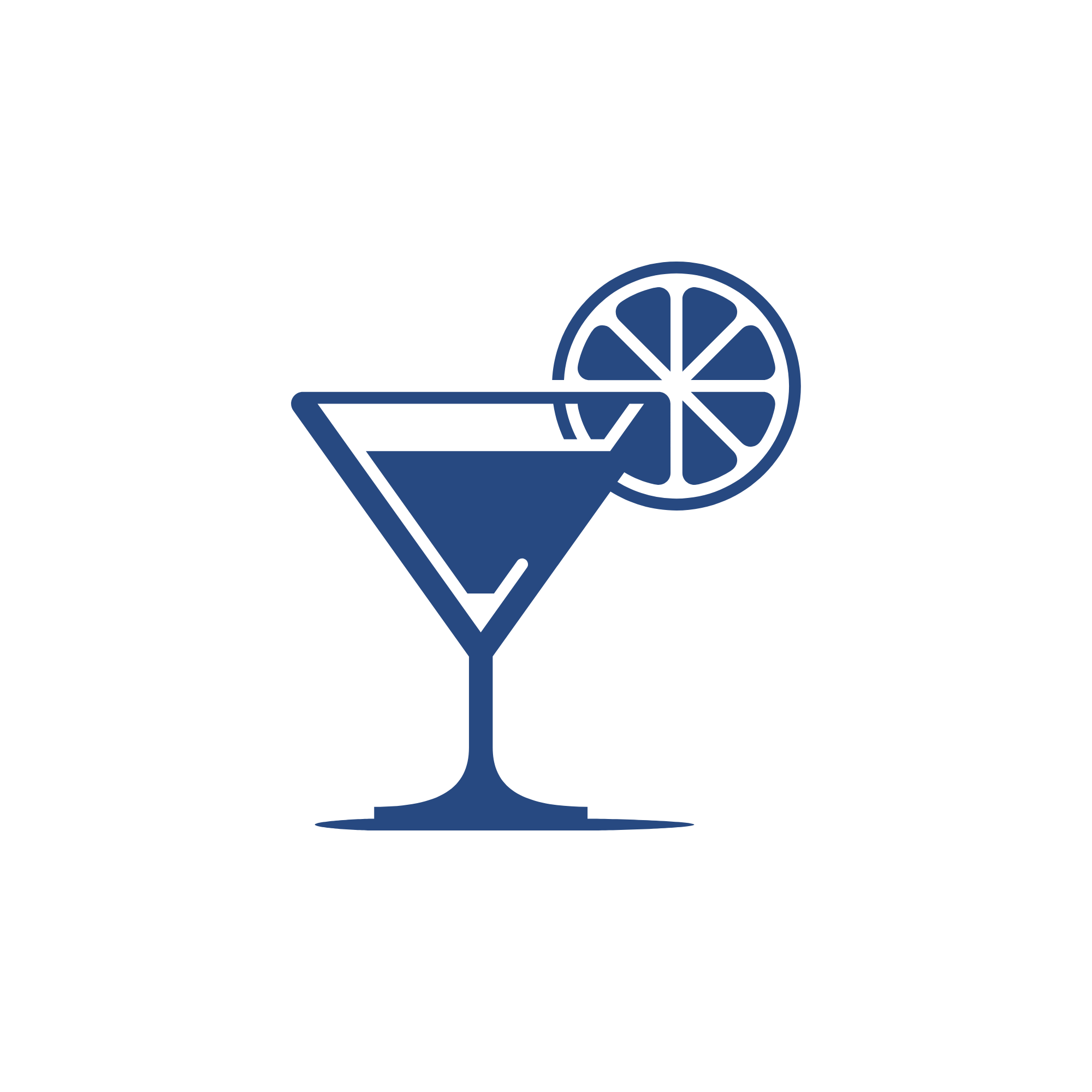 Outline of a cocktail glass with a slice of citrus fruit on top.