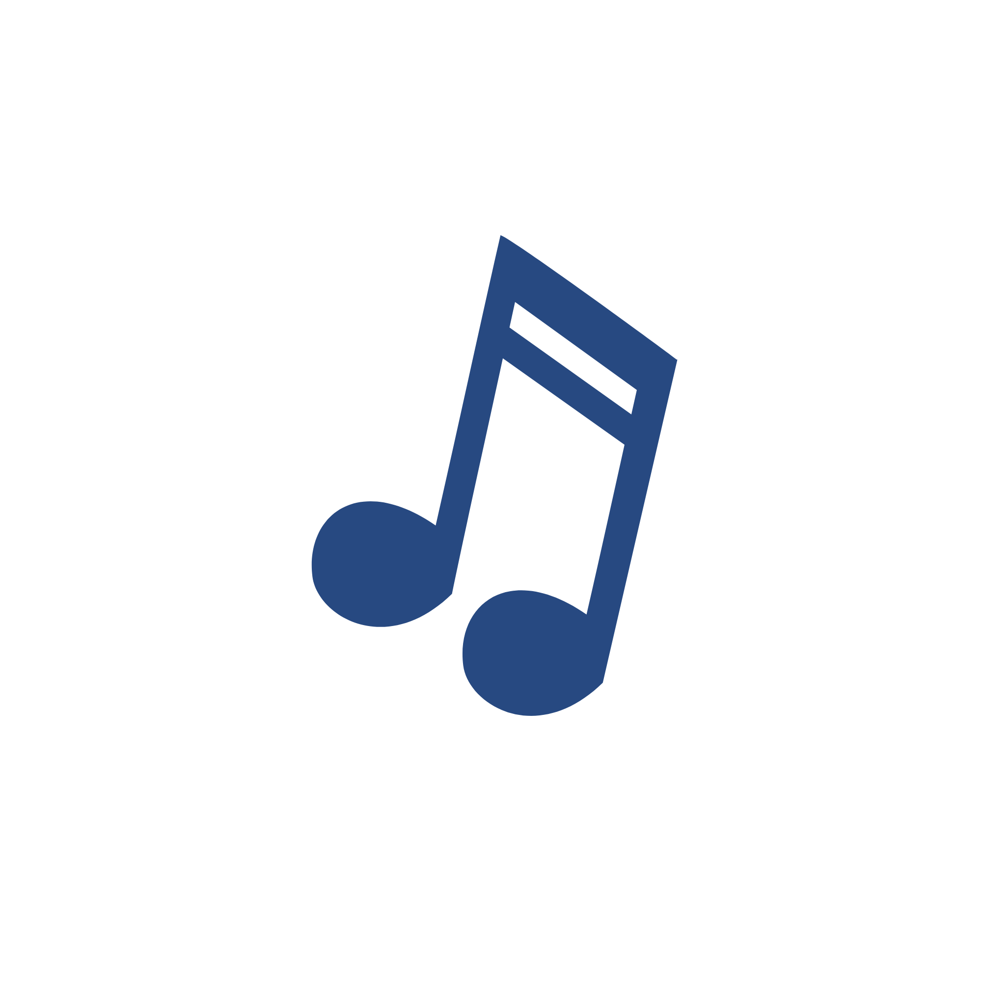 A black background features a blue musical note with three lines extending from it and a small black triangle below, resembling a stylized music note or musical symbol.