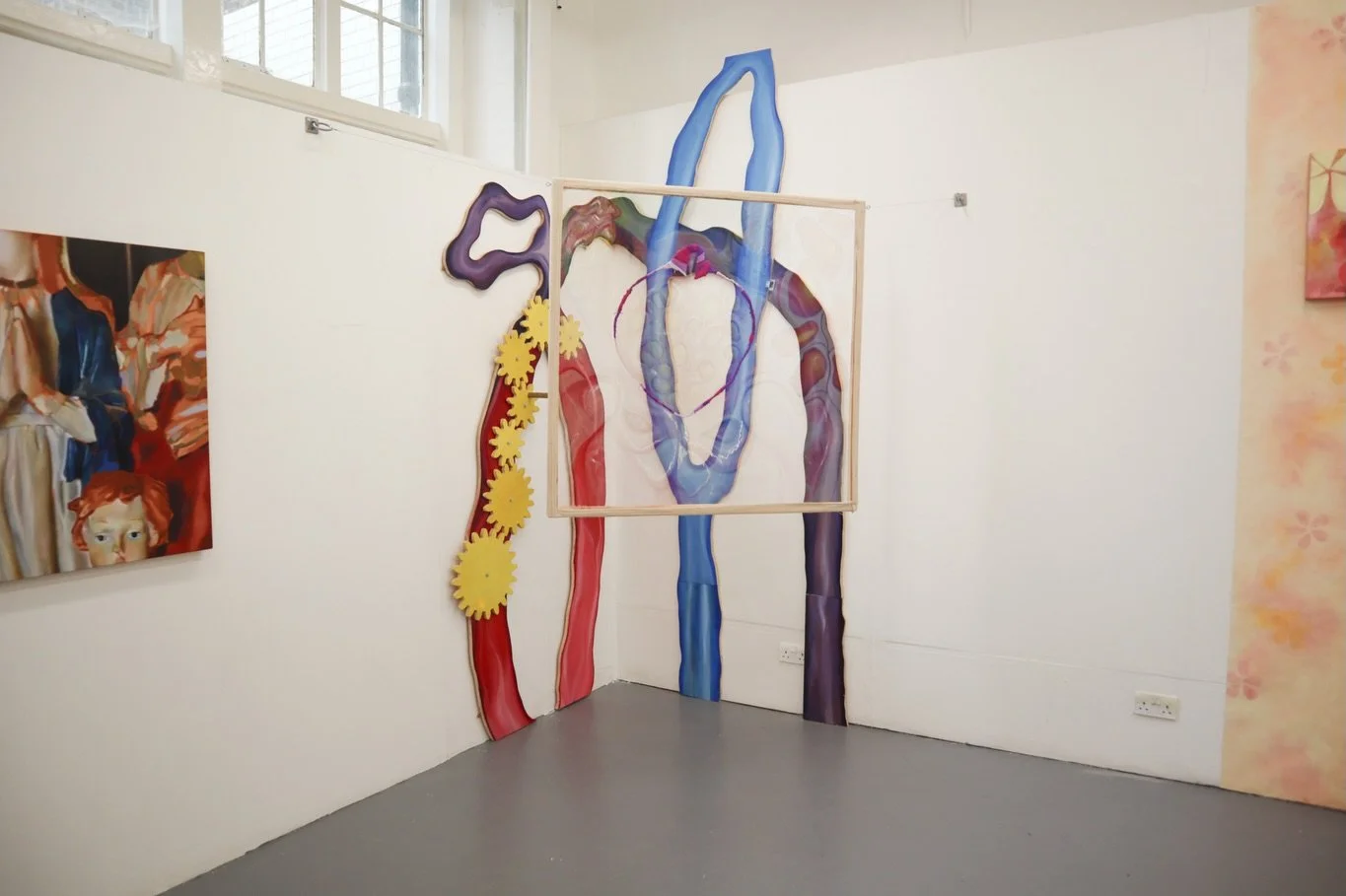 I am excited to be sharing my Degree Show work &lsquo;It&rsquo;s Not Perfect (But it Does the Job)&rsquo; installation: oil, embroidery and cotton on mesh (120cm x 120cm), oil on plywood (approx 2m x 3.4m)

This work is a criticism of how capitalism 
