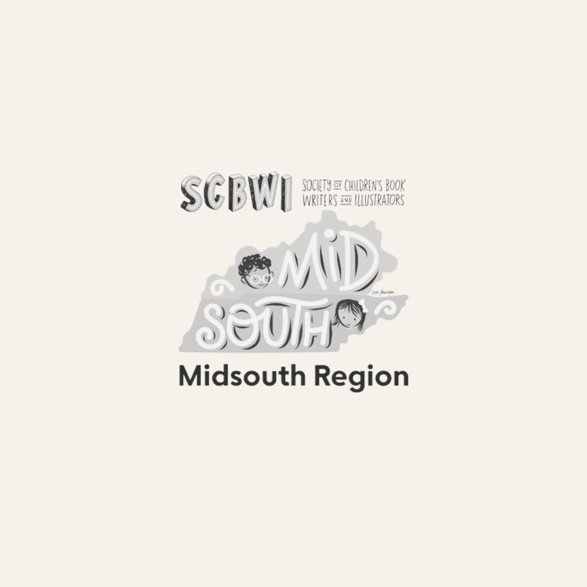 Logo of the Society of Children's Book Writers and Illustrators with a background map of the United States highlighting the Midsouth Region.