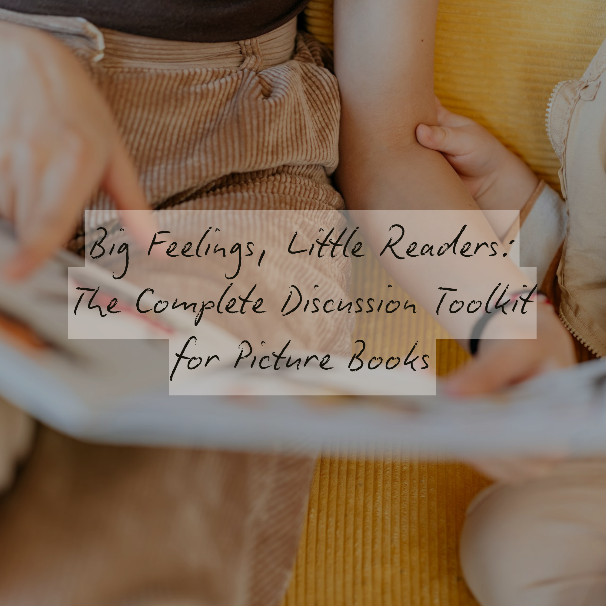 Close-up of a child's arm being gently held by his mom as they read a children's book with blurred background.