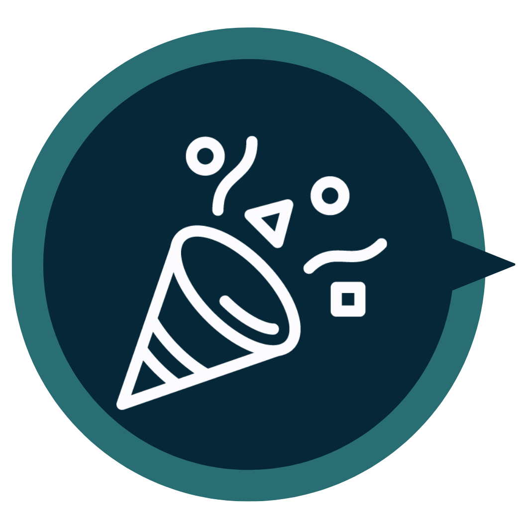 Icon of a party popper with confetti coming out.