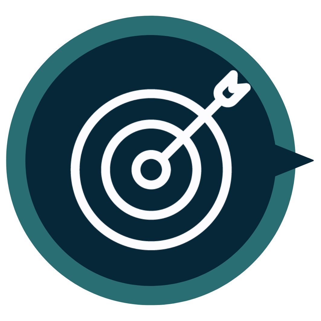 A target with concentric circles and an arrow hitting the bullseye.