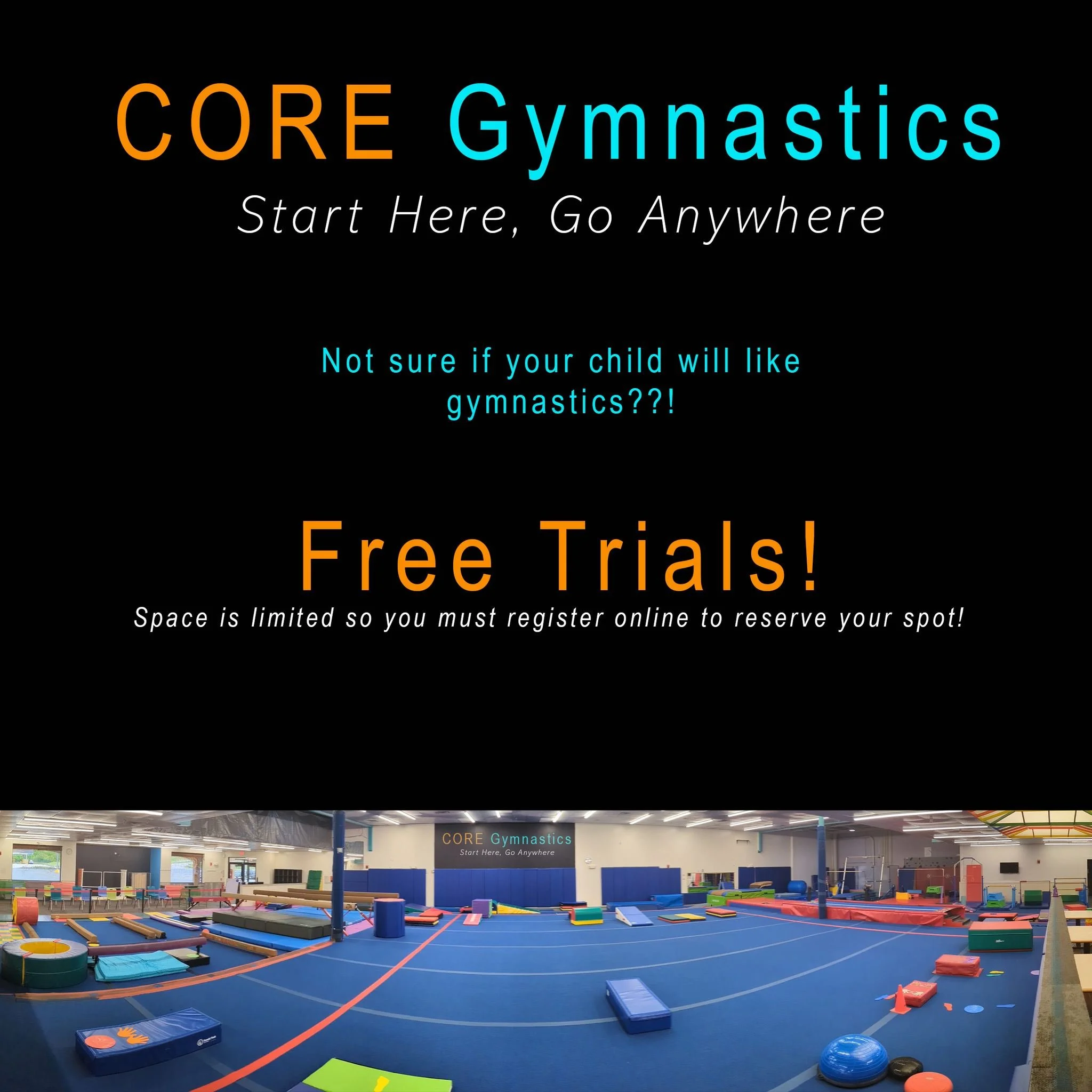 Thinking about joining a gymnastics class!!??
We are offering free trials this week!

Sign up to try a class:
https://portal.iclasspro.com/coregymnastics/classes