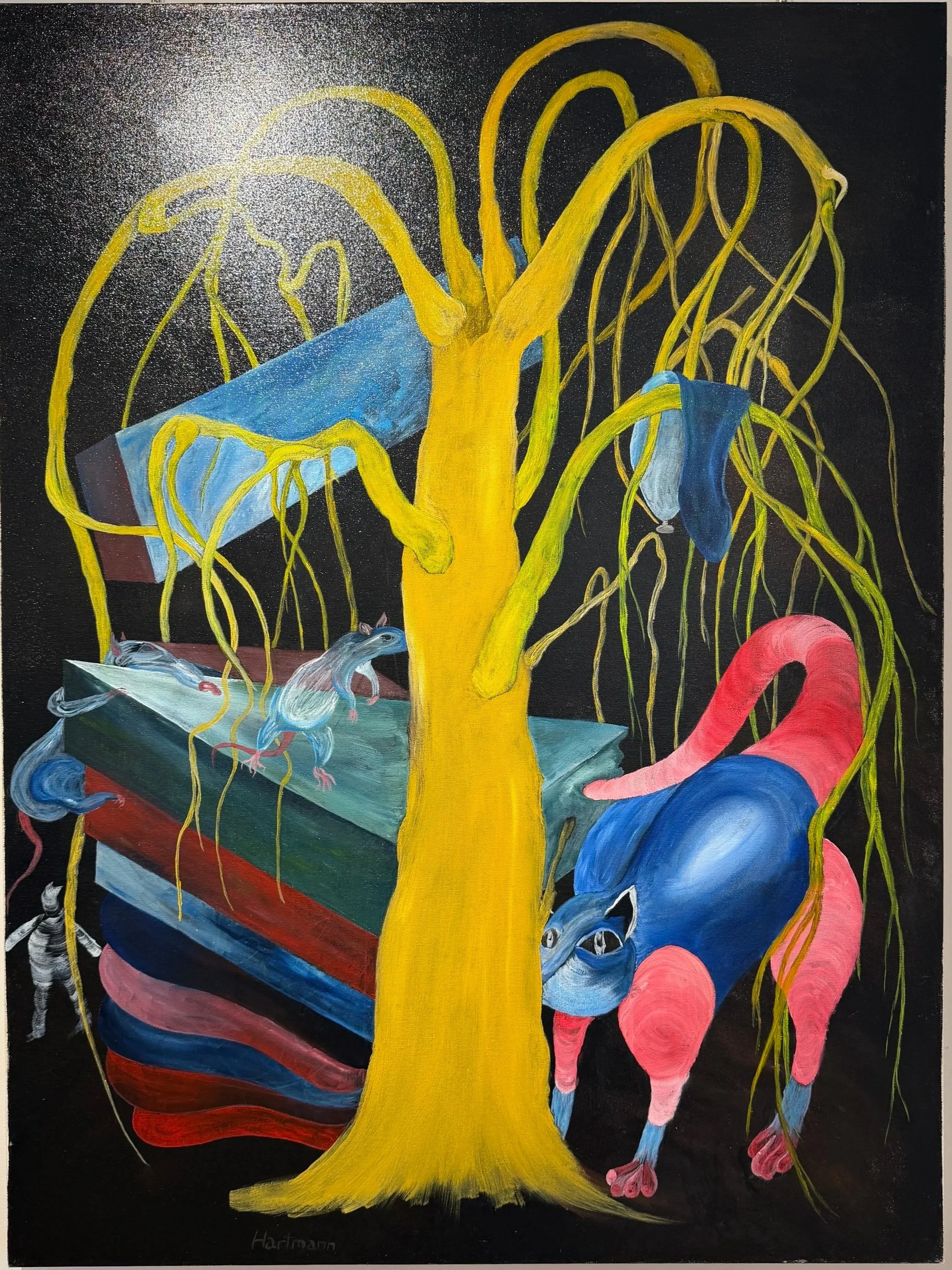 'Caterats' by Gary Hartmann, 2019,
acrylic based oil on canvas, 30"x48" 