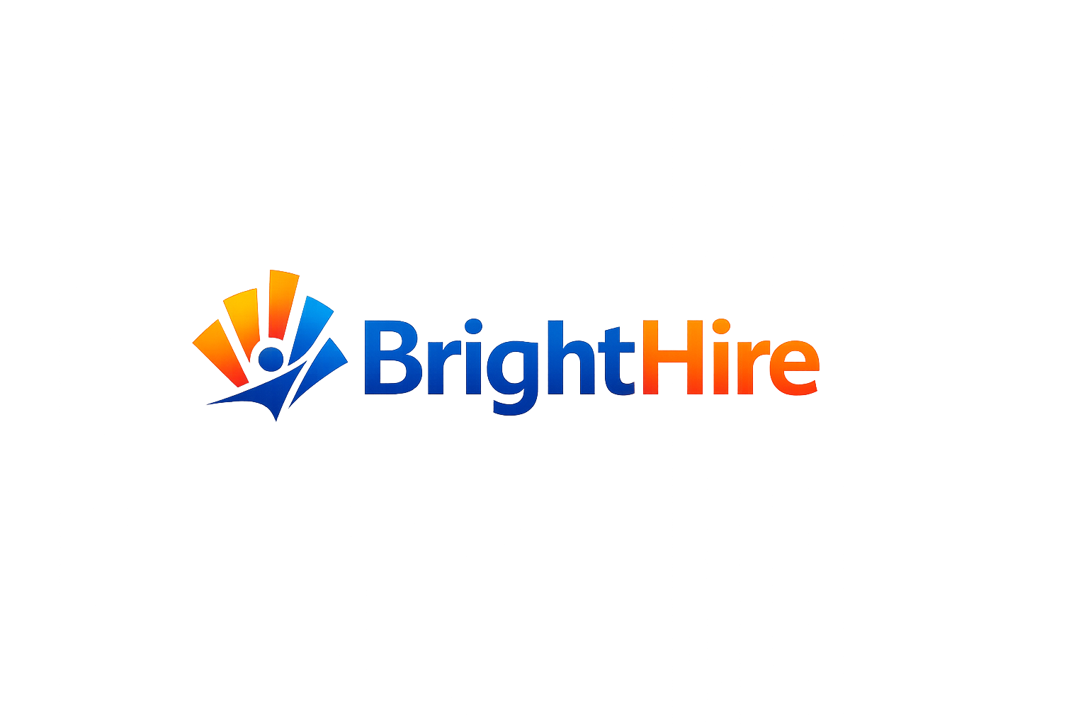 Logo of Bright Hire with an abstract colorful figure and text in blue and orange.