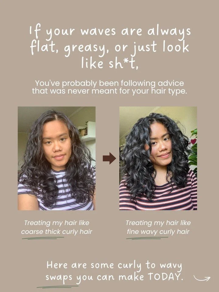 It's not your hair babes, it's your routine.
CURLY to WAVY swaps pt.1 :)) comment EASY START for my easy start guide which consists ALL my favorite product recommendations to kickstart your wavy curly hair journey.