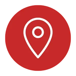 Red map marker icon with a white pin outline inside a red circle