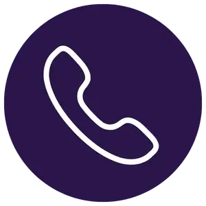 Phone receiver icon on a purple circular background