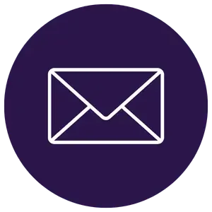 Icon of a white envelope on a purple circular background.
