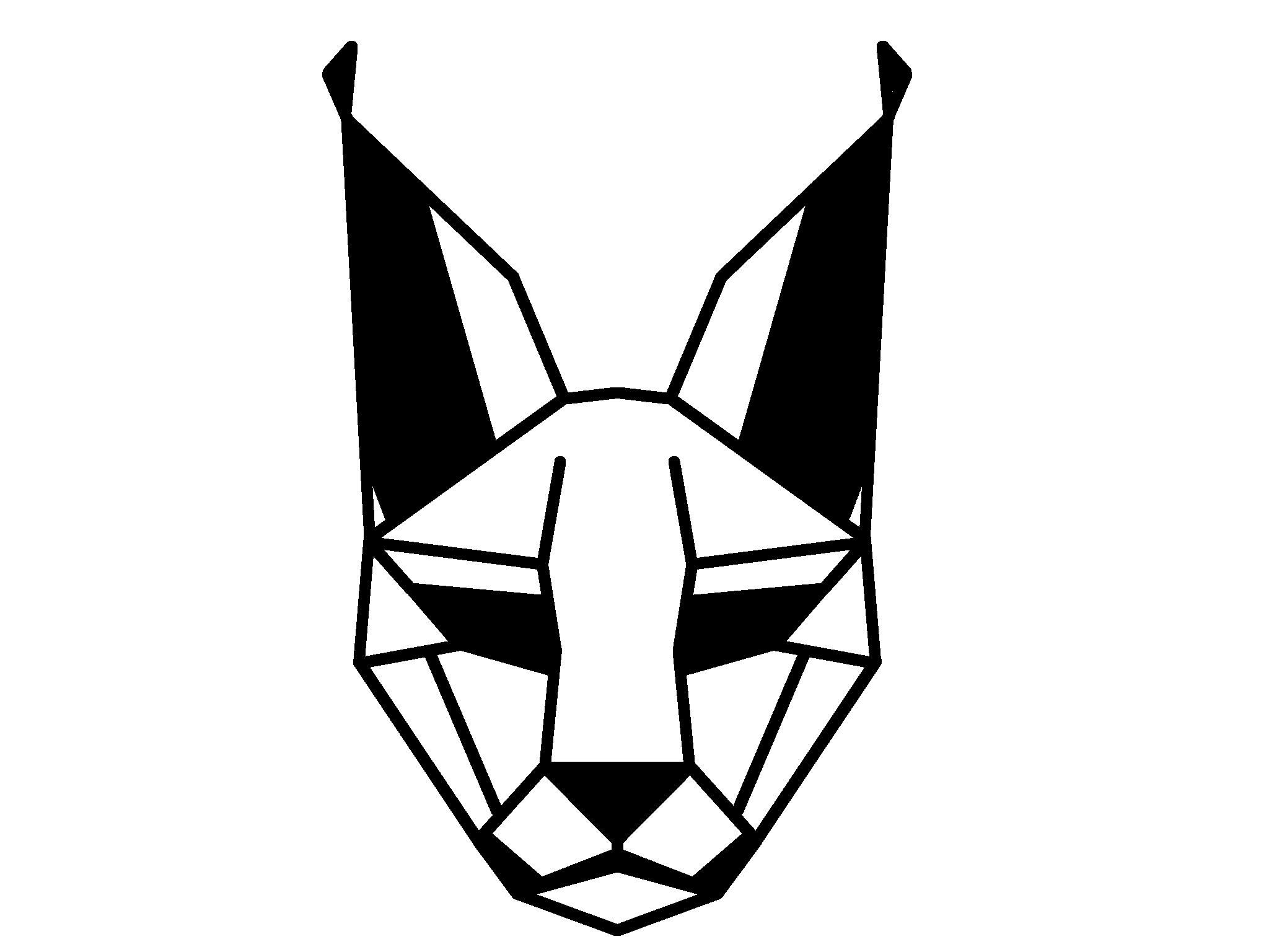 Line drawing of a dog's face composed of geometric shapes and lines.