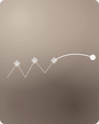 A minimalist line graph with four diamond-shaped data points connected by a white line, showing a rising trend, against a gradient background.