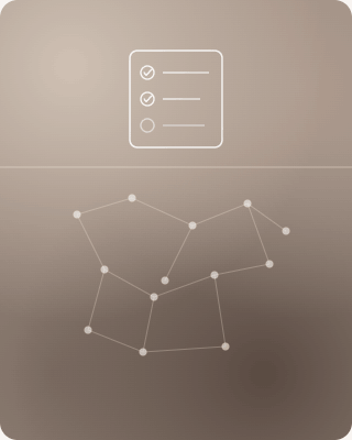 A checklist icon above a constellation map with connected points in a hexagonal pattern.