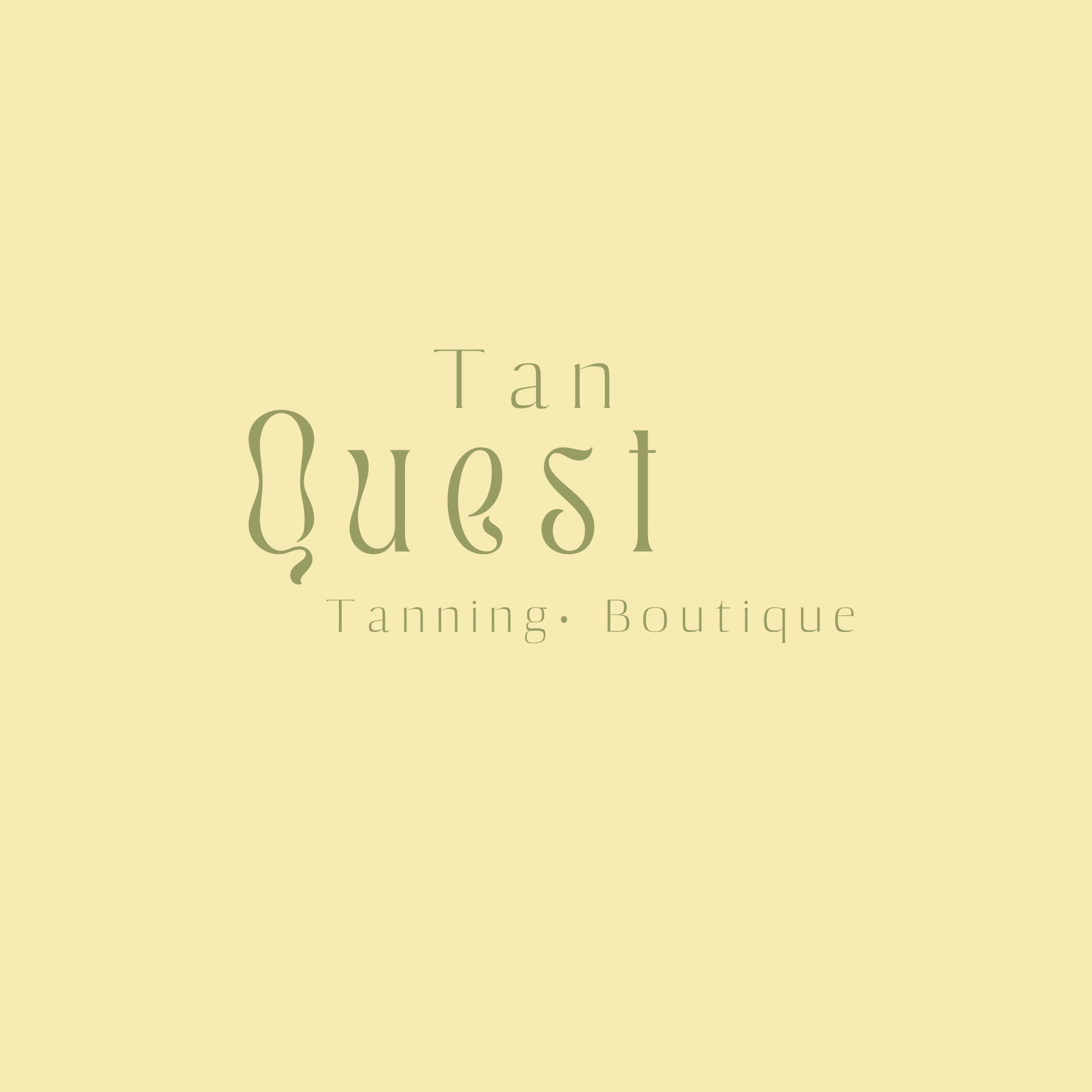 Light yellow background with elegant text reading 'Tanning. Boutique' in a soft, muted green font.
