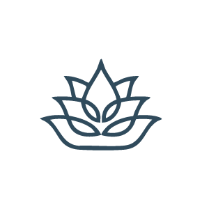 Minimalist line drawing of a lotus flower with a person in meditation cross-legged inside.