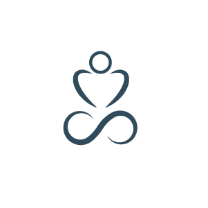 Minimalist line drawing of a meditating person with a heart-shaped body, sitting cross-legged.