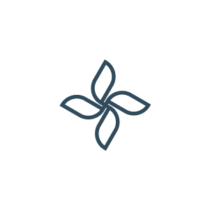 A minimalist line drawing of a flower with four petals and a central swirl design.