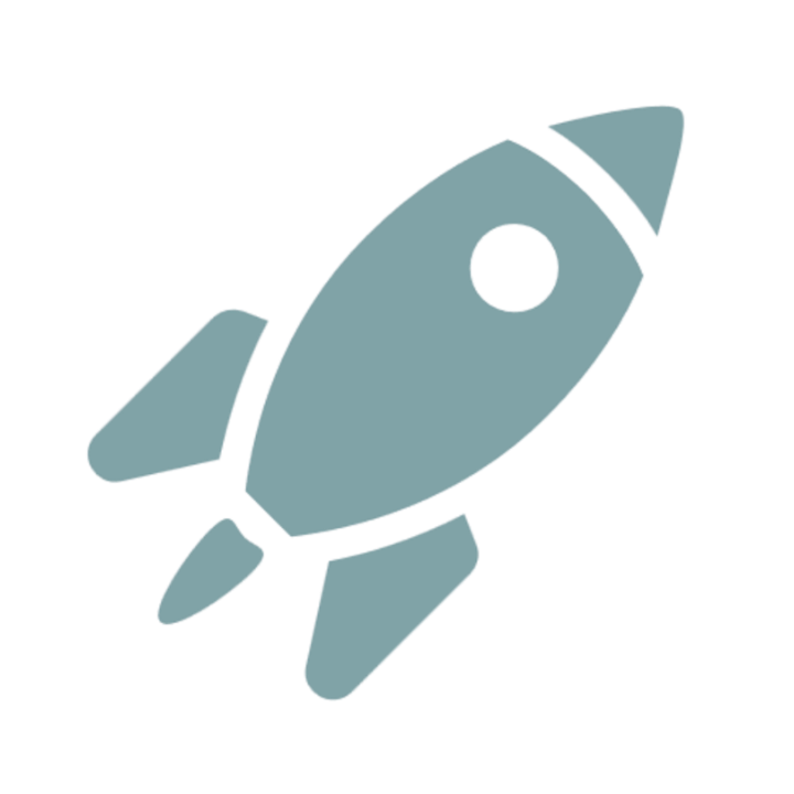 Simplistic illustration of a gray rocket ship with a round window, set against a black background.