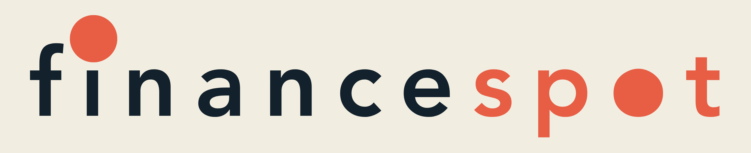 The word 'financespot' with a red circle on the letter 'f' and the letter 'o' in 'spot' stylized as a dot.