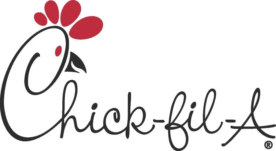 Chick-fil-A logo featuring a stylized chicken head with a red comb and the brand name in cursive font