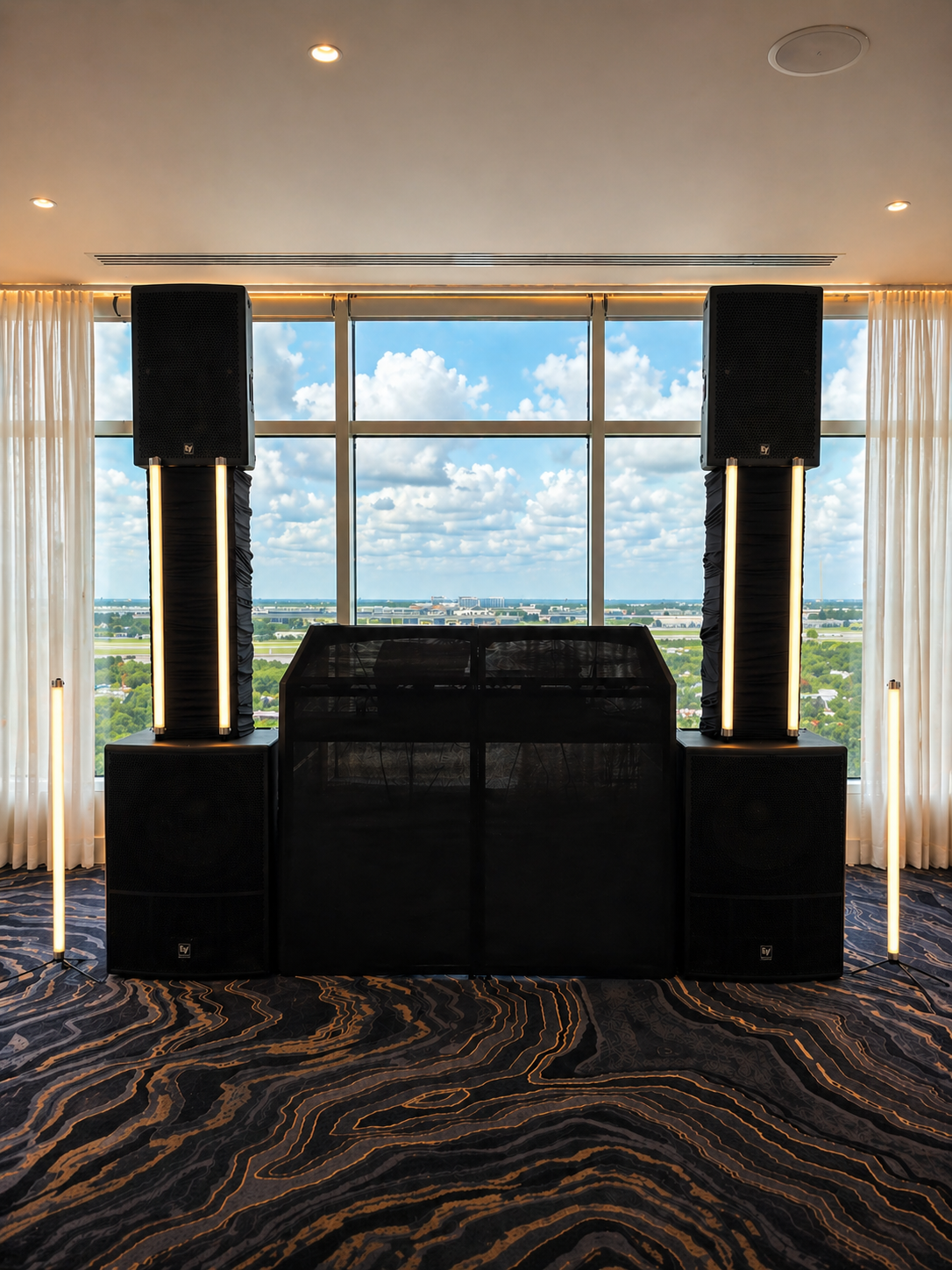 Wedding DJ, sound, and lighting setup at Grand Hyatt Tampa Bay by Total Class Entertainment