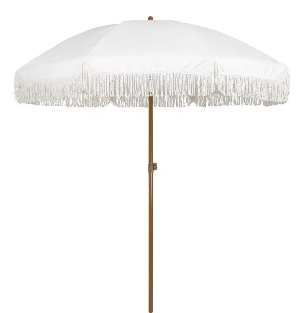 7' Outdoor Umbrella with Fringe Tassel - Cream White