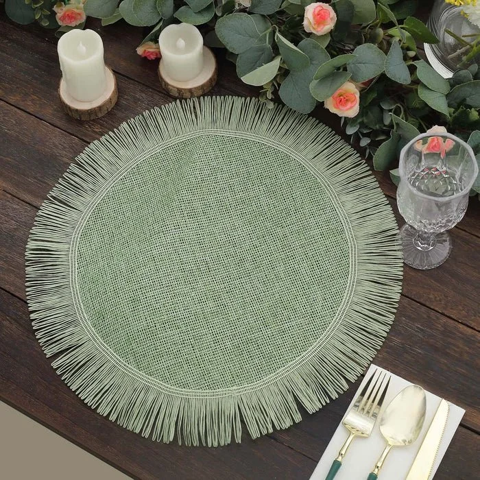 Placemats Round - Sage Fringe Edge