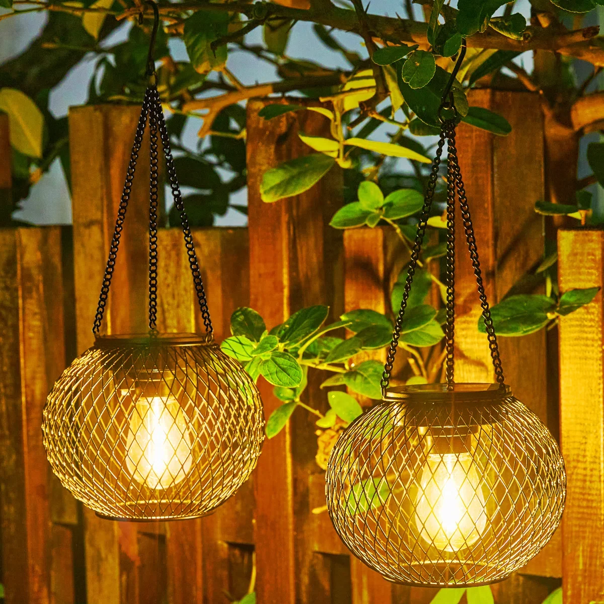 15'' Solar Powered Outdoor Lanterns - Black (Set of 6)