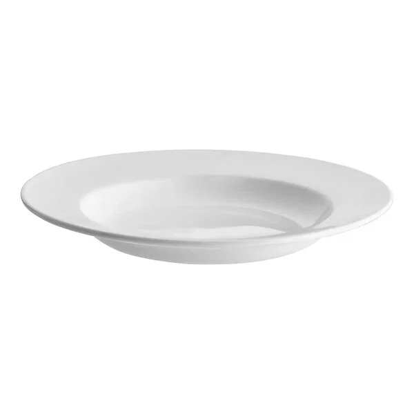 White Wide Rim Rolled Edge Rim Stoneware Soup and Pasta Bowl