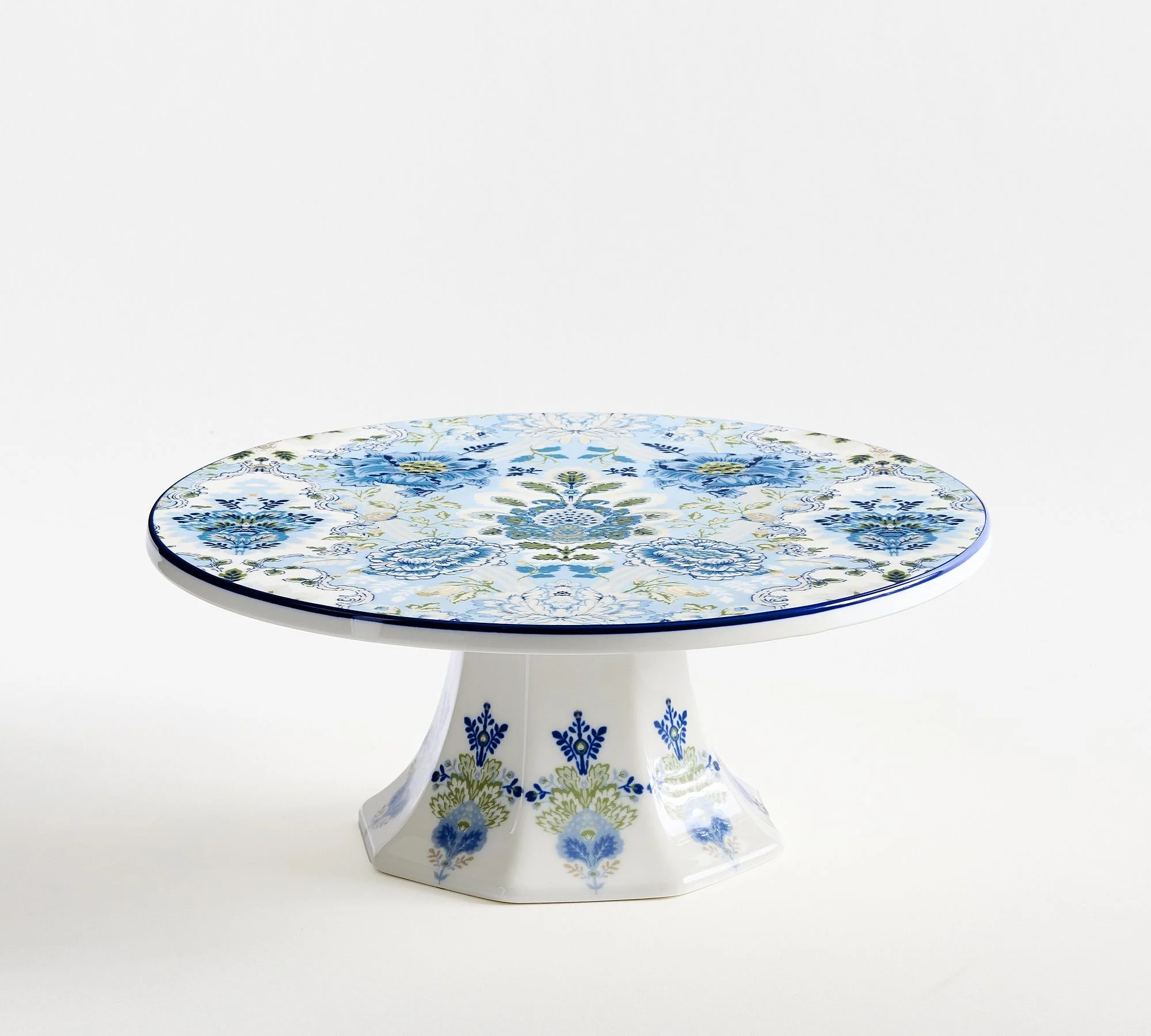 Kravet Stoneware Cake Stand - Blue and Green Floral Design