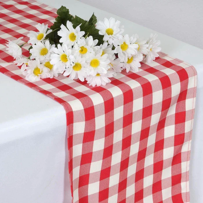 14''x108'' Table Runner - Gingham Red and White