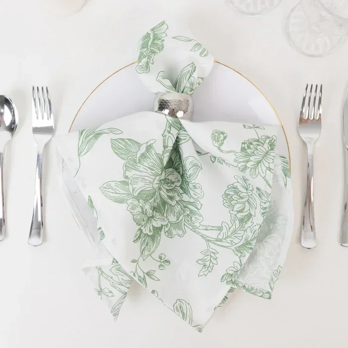 20''x20'' Dinner Napkin - Dusty Sage Green French Toile Pattern