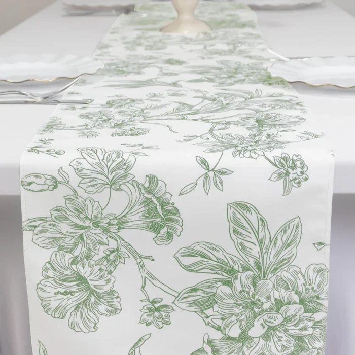 12''x108'' Table Runner - Sage French Toile