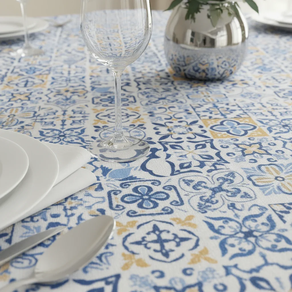 120" Round Tablecloth - Morocco Mediterranean Pattern