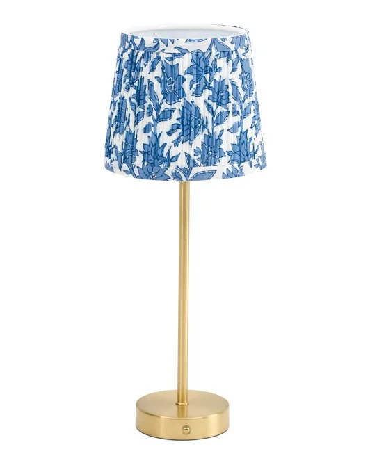 Tabletop Lamp - Gold Base and Blue Floral Print Lampshade