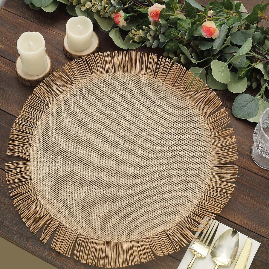 Placemats Round - Natural Jute Fringe Edge