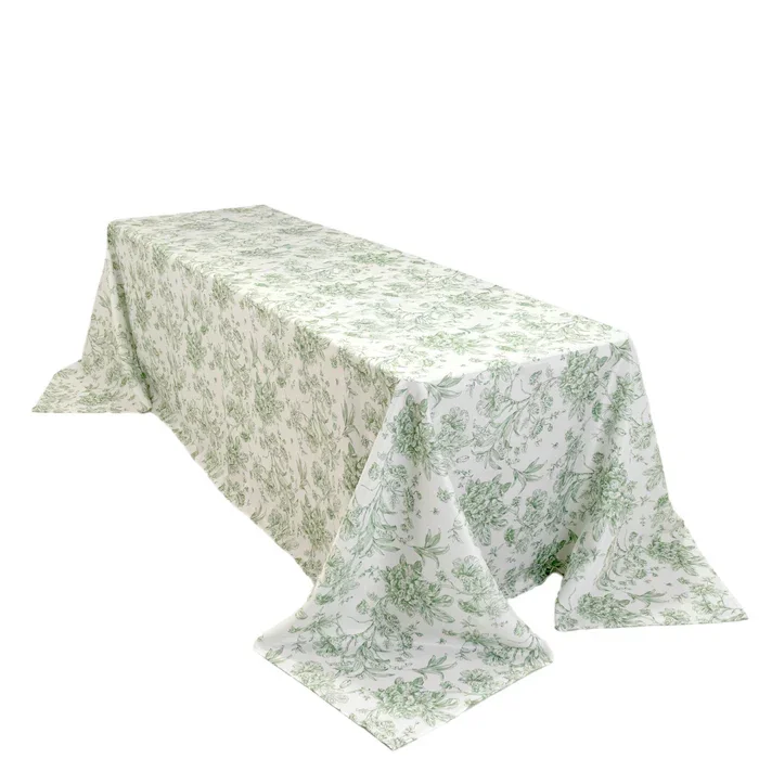 90"x156" Rectangular Tablecloth - Dusty Sage Green French Toile