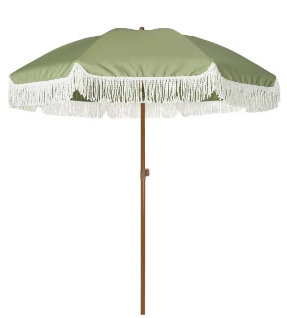 7' Outdoor Umbrella with Fringe Tassel - Sage Green