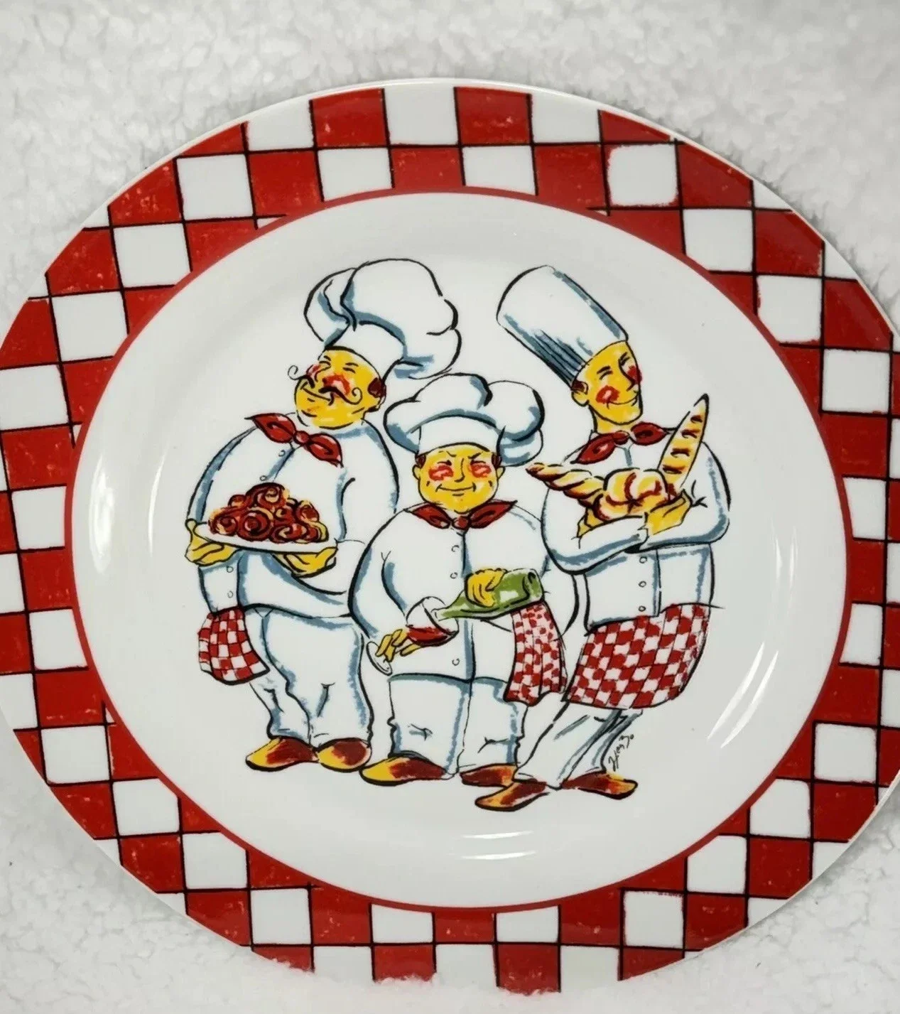 7.5'' Vintage Salad Plates  -Chef Italiano Red Checkered
