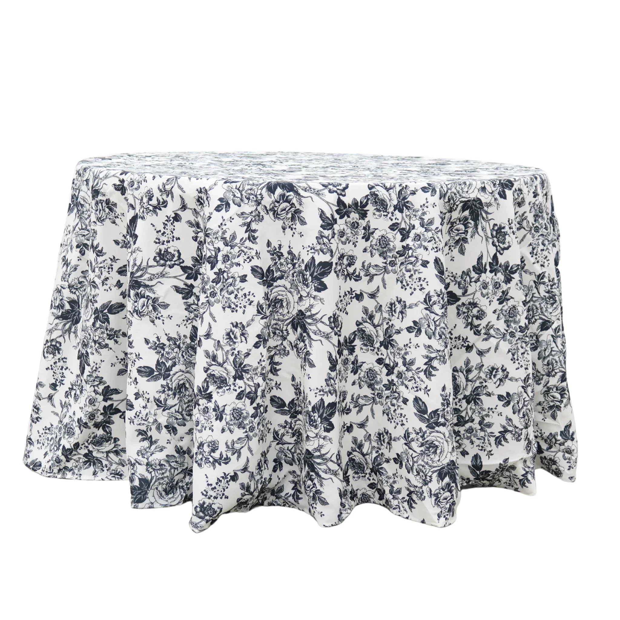 120'' Round Tablecloth - Black and White French Toile